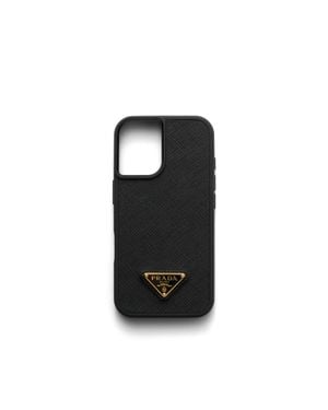 Prada Iphone-16-Hülle Aus Saffiano-Leder, Damen - Schwarz