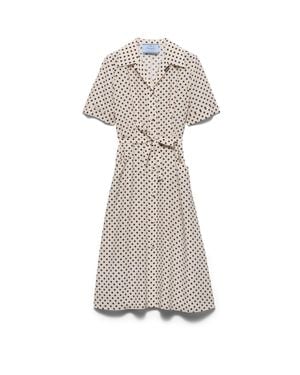 Prada Polka-Dot Print Marocain Shirt Dress, Sable - Gray