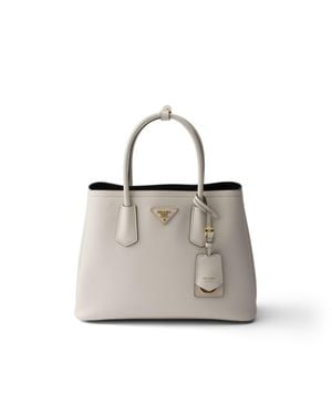 Prada Double Medium Saffiano Leather Bag, Chalk - White