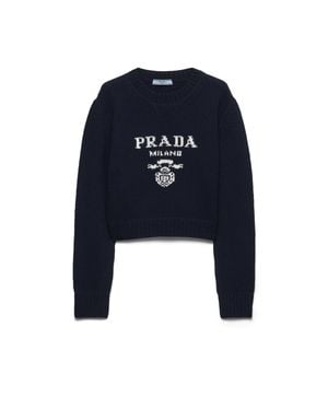 Prada Rundhalspullover Aus Wolle Und Kaschmir, Damen, Größe - Blau