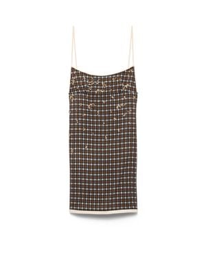 Prada Embellished Checked Georgette Mini-Dress - Multicolor