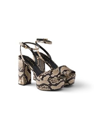Prada Python-Print Ayers Leather Platform Sandals, Rock - White