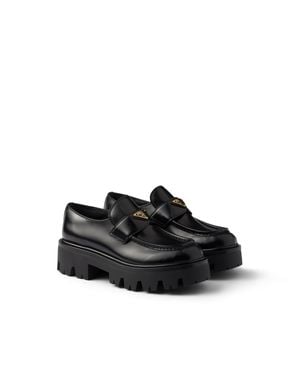 Prada Loafer Aus Gebürstetem Leder - Schwarz