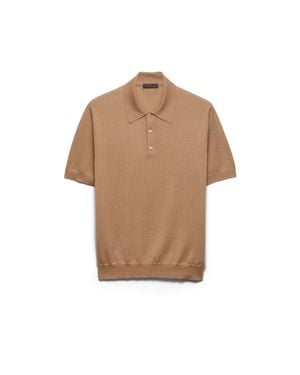 Prada Poloshirt Aus Kaschmir Und Seide, Herren, Größe - Natur