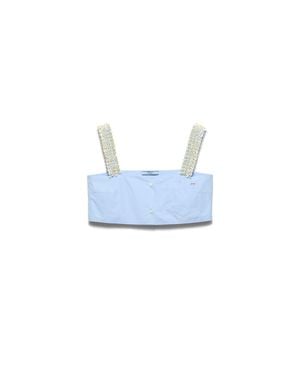 Prada Besticktes Crop-Top Aus Popeline, Damen, Größe - Blau