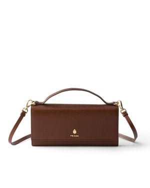 Prada Leather Wallet With Shoulder Strap - Brown