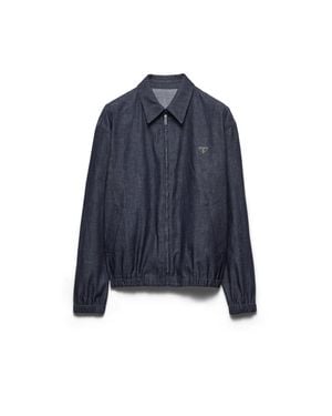 Prada Chambray Denim Blouson Zipper Jacket - Blue