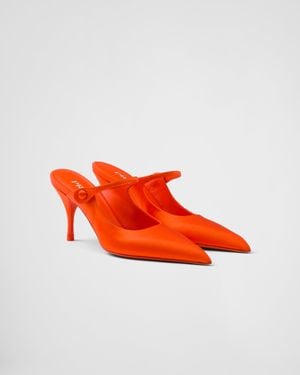 Prada Satin High-Heeled Mules - Orange