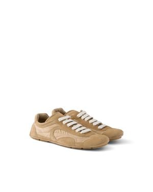 Prada Montecarlo Re-Edition 2005 Suede And Re-Nylon Sneakers - Natural