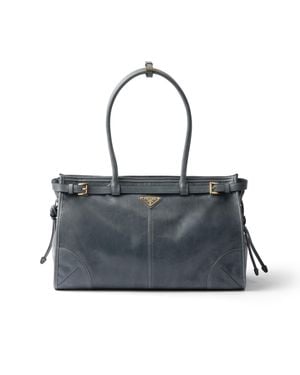 Prada Bonnie Large Leather Handbag, Air Force - Blue