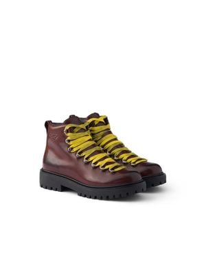Prada Antiqued Leather Lace-Up Ankle Boots - Multicolour