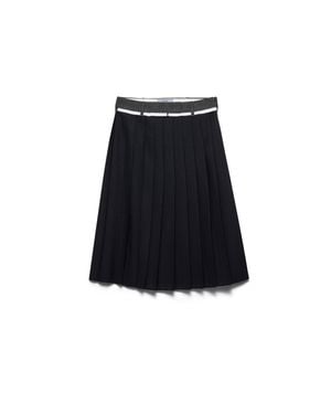 Prada Wool Fleece Pleated Midi Skirt - Black