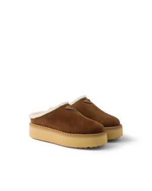 Prada Pantoufles En Veau Velours, Femme, Taille - Marron