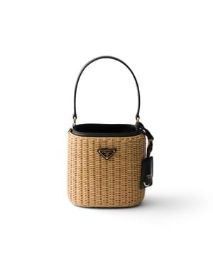 Prada Wicker And Leather Bucket Bag - White