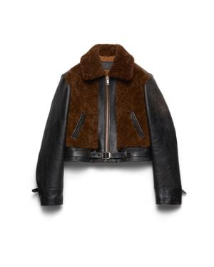 Prada Panelled Leather And Shearling Jacket - Brown