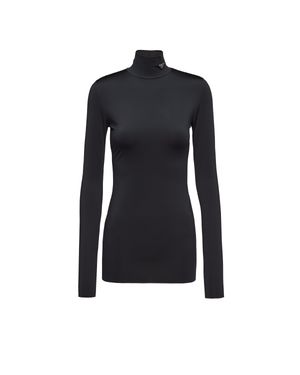 Prada Logo-Plaque Turtleneck Jersey Jumper - Blue