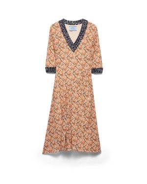 Prada Printed Georgette Dress - Orange