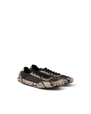 Prada Collapse Re-Nylon And Printed Ayers Leather Sneakers - White