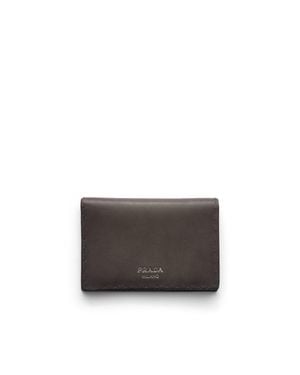 Prada Antiqued Leather Card Holder - Grey
