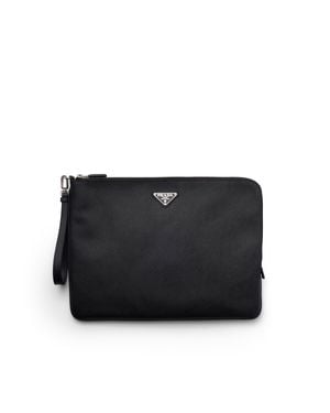 Prada Pouch Aus Saffiano-Leder, Herren - Schwarz