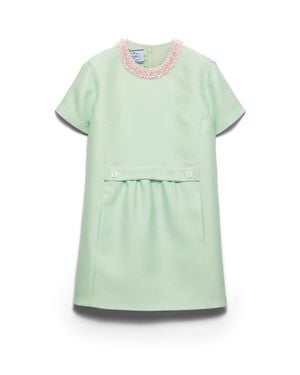 Prada Embroidered Slubbed Gazar Dress, Jade - Green