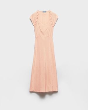 Prada Embroidered Vintage-Look Habutai Silk Dress - White