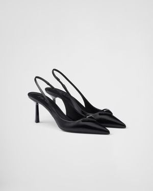 Prada Saffiano Patent Leather Slingback Pumps - Black