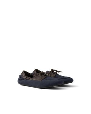 Prada Shuffle Aged Canvas And Leather Boat Shoes, Size 6 - White