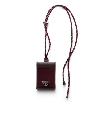 Prada Speedrock Re-Nylon And Leather Card Holder With Strap - Red