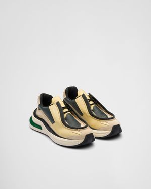 Prada Systeme Brushed Leather Trainers With Bike Fabric And Suede Elements - Natural