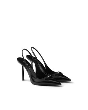 Prada Brushed Leather Slingback Court Shoes - Black