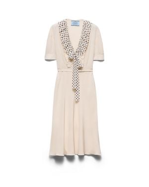 Prada Embroidered Marocain Dress, Natural