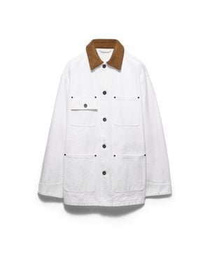 Prada Leather-Trimmed Canvas Jacket - White