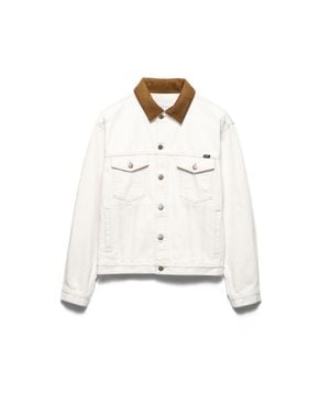 Prada Old Denim Jacket With Leather Details - White