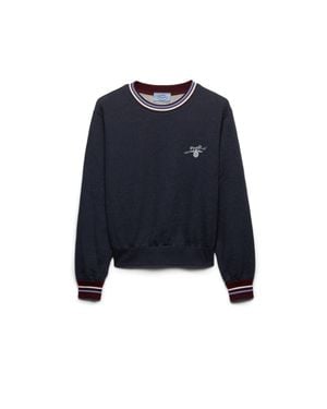 Prada Sweatshirt À Col Rond En Coton Molletonné, Femme, Taille - Bleu
