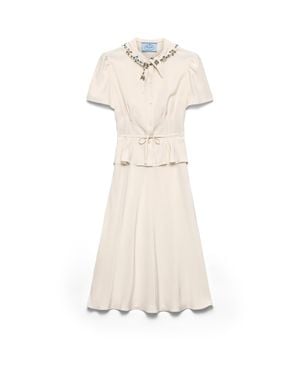 Prada Embroidered Marocain Dress - White