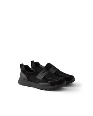 Prada Prax Mesh Fabric And Leather Loafers, Size 5 - Black