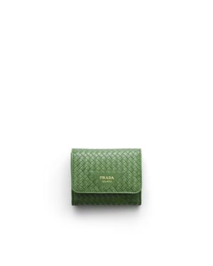 Prada Small Woven Madras Leather Wallet - Green