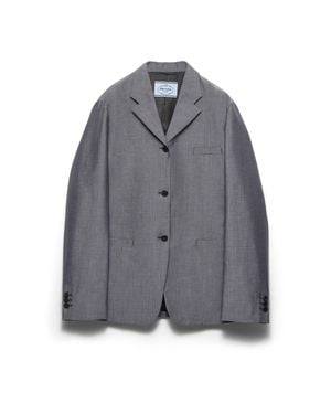Prada Veste Droite En Mohair De Chevreau, Femme, Taille - Gris
