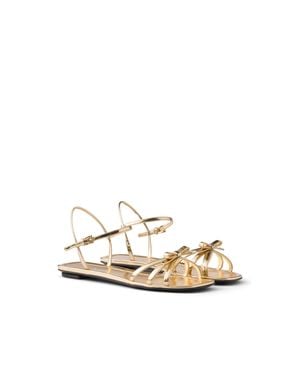 Prada Flache Sandalen Aus Metallic-Leder, Damen, Größe - Weiß