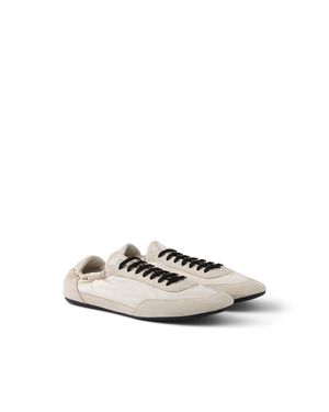 Prada Collapse Re-Nylon And Suede Sneakers, Ivory - White