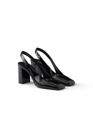 Prada Escarpins À Bride Arrière En Cuir Verni, Femme, Taille - Noir