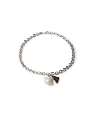 Prada Metal Necklace With Pearl - Multicolor