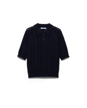 Prada Short-Sleeved Openwork Cotton Polo Shirt - Blue