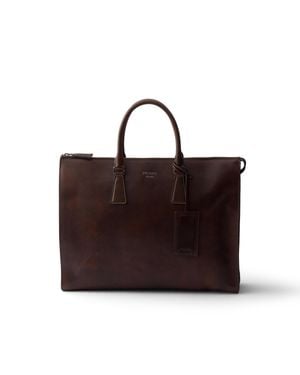 Prada Cabas En Cuir, Homme - Marron