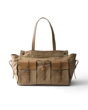 Prada Cabas Route En Toile Et Cuir, Homme - Neutre