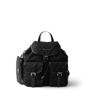 Prada Mittelgroßer Rucksack Aus Gestepptem Re-Nylon Mit Besatz Aus Saffiano-Leder, Damen - Schwarz