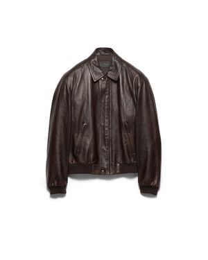 Prada Nappa Leather Bomber Jacket - Brown