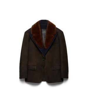Prada Shearling-Trimmed Suede Caban Jacket - Black
