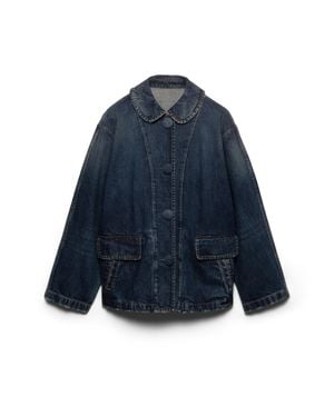 Prada Washed Denim Blouson Jacket - Blue